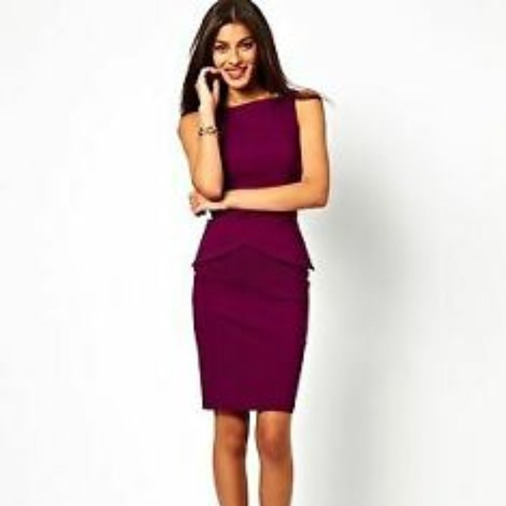 VESPER Tailored Pencil Bodycon Sleeveless Dress With Wrap Peplum